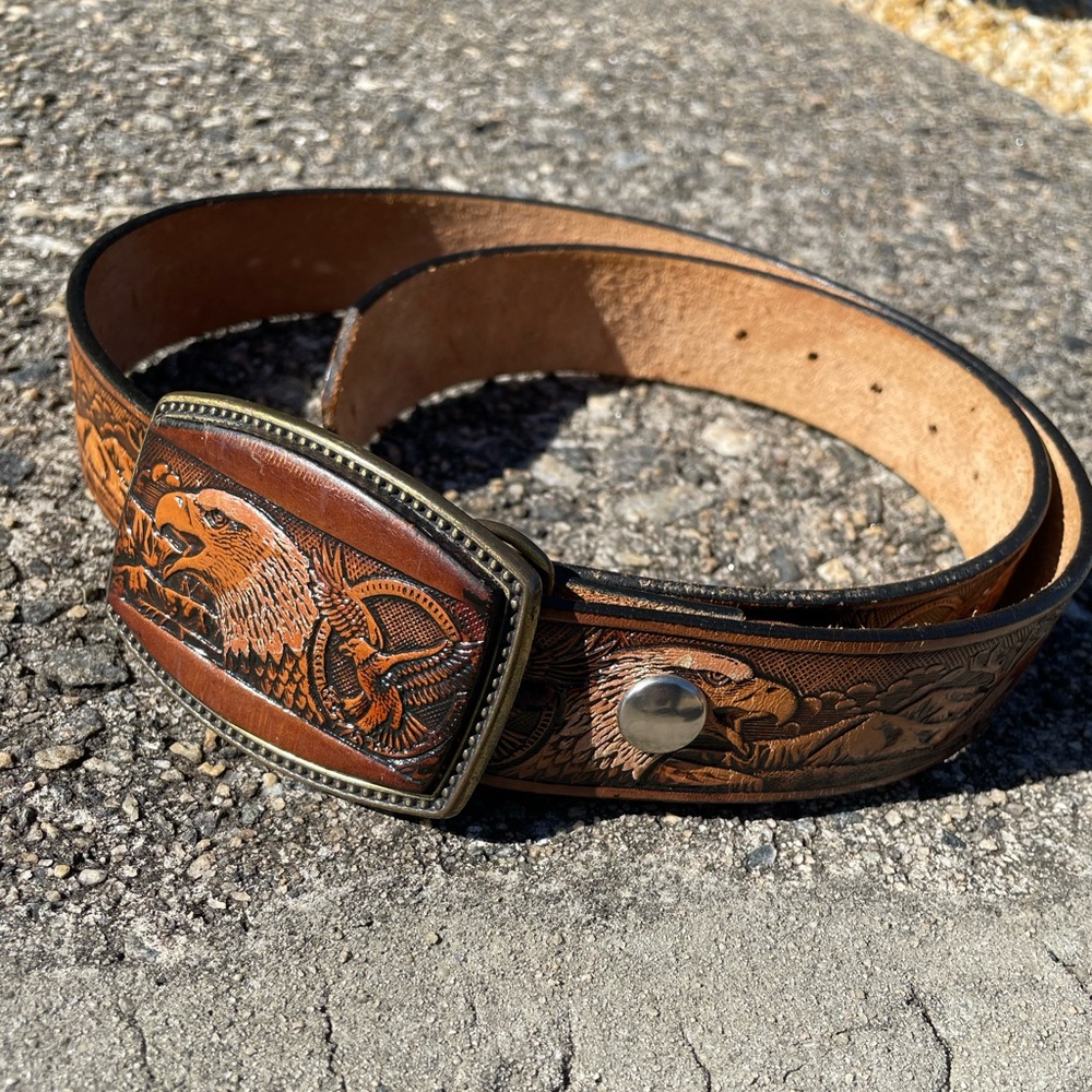 Mens Eagle Etching Western Belt (cow hide)